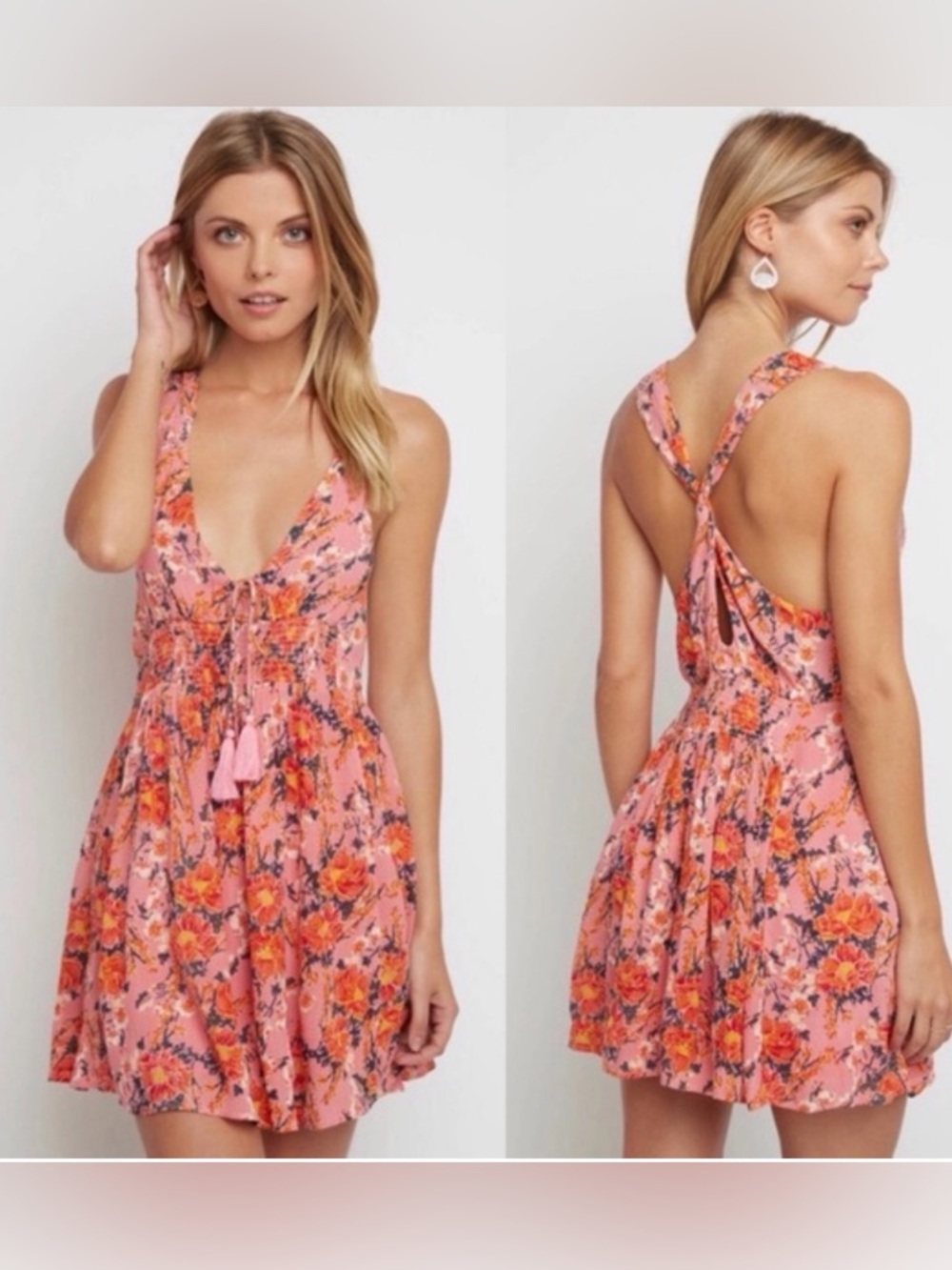 Free People Washed Ashore Mini Dress with Orange Accents